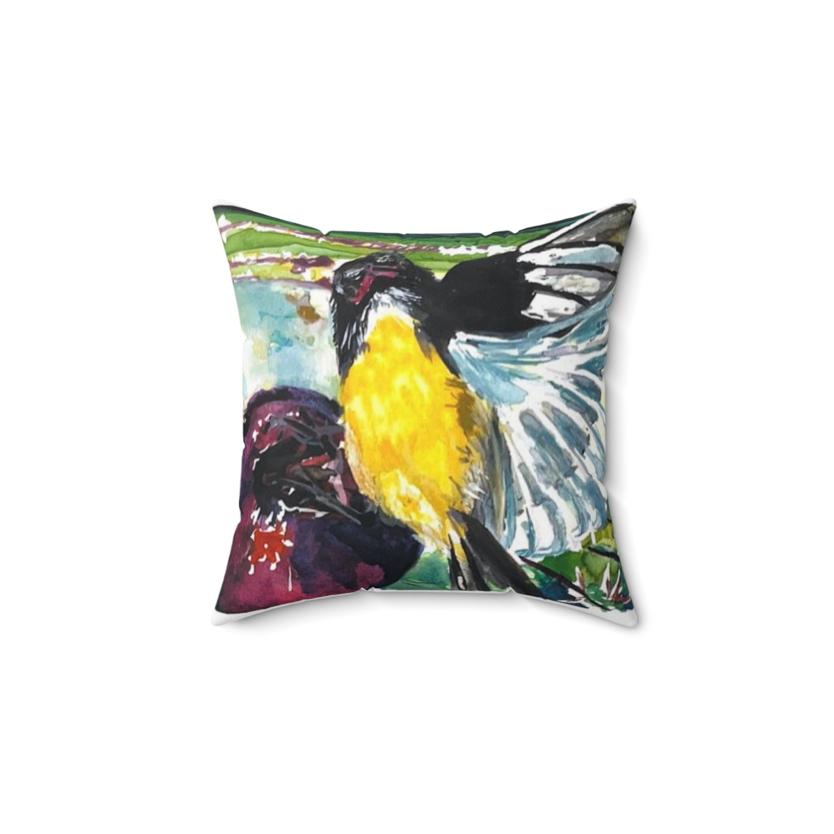 Bananaquit and Cactus Watercolour Bird Print Pillow, Decorative Cushion, \Nature Lover Gift, Home Decor, Throw Pillow, Bird Enthusiast Accessory