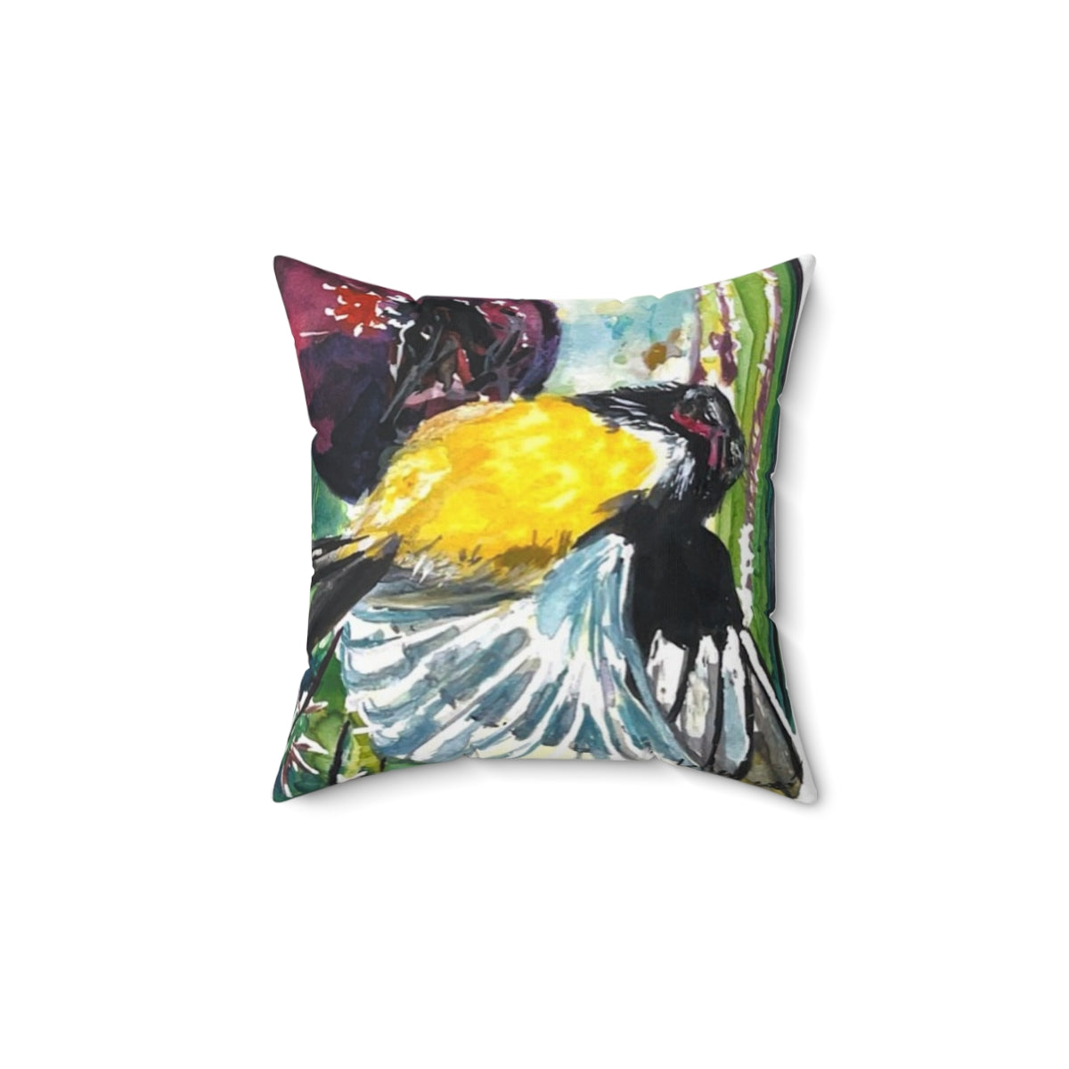 Bananaquit and Cactus Watercolour Bird Print Pillow, Decorative Cushion, \Nature Lover Gift, Home Decor, Throw Pillow, Bird Enthusiast Accessory